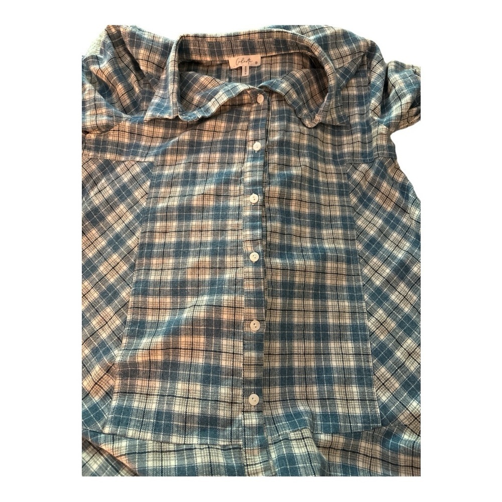 CALISTA buttondown light flannel dress, oversized, medium blue and gray plaid - Picture 9 of 11